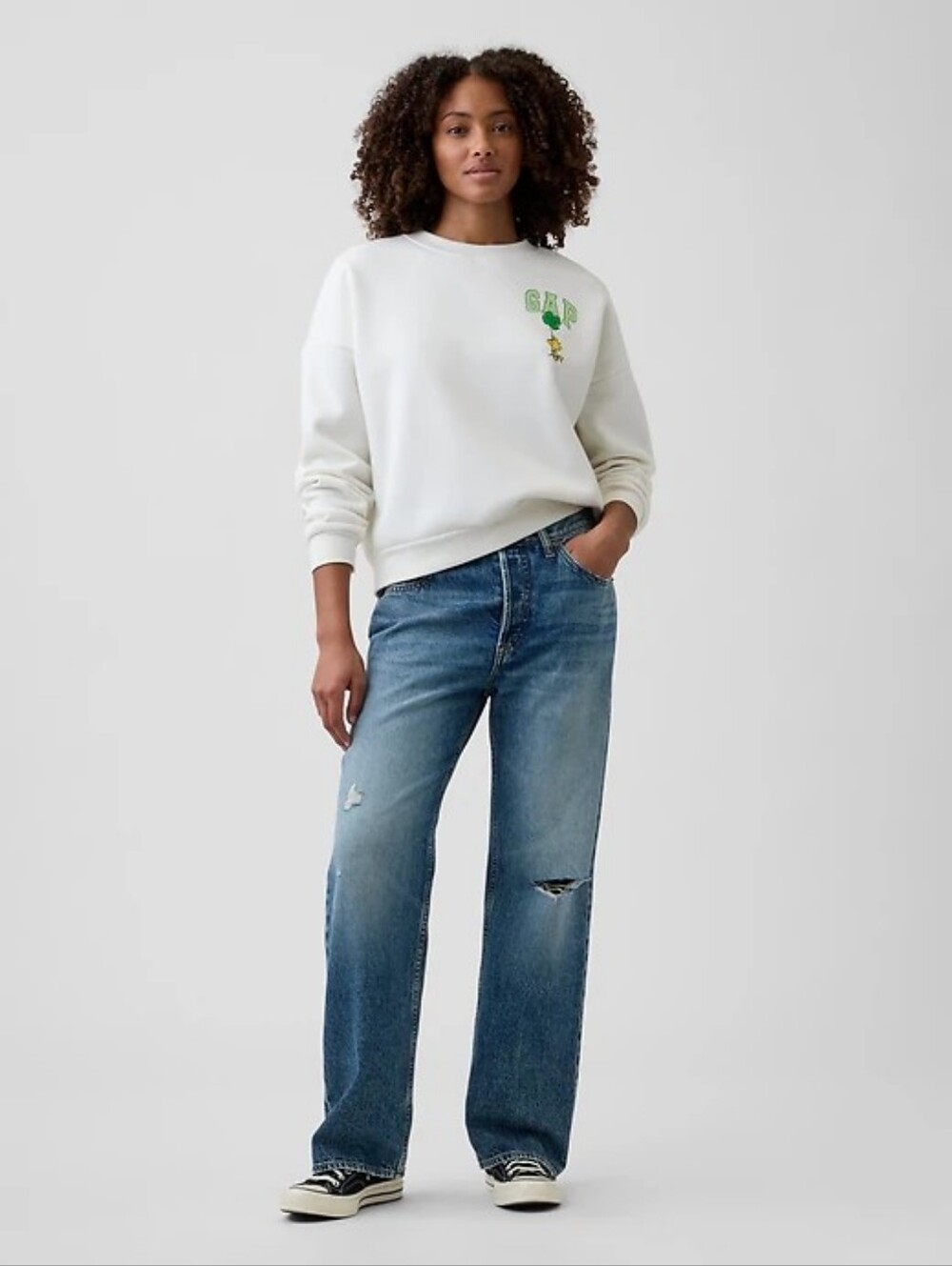 NWT - GAP Peanuts "Twitty Bird" Crew Neck Relaxed Wedge Fleece Sweatshirt-Size S - Picture 5 of 14